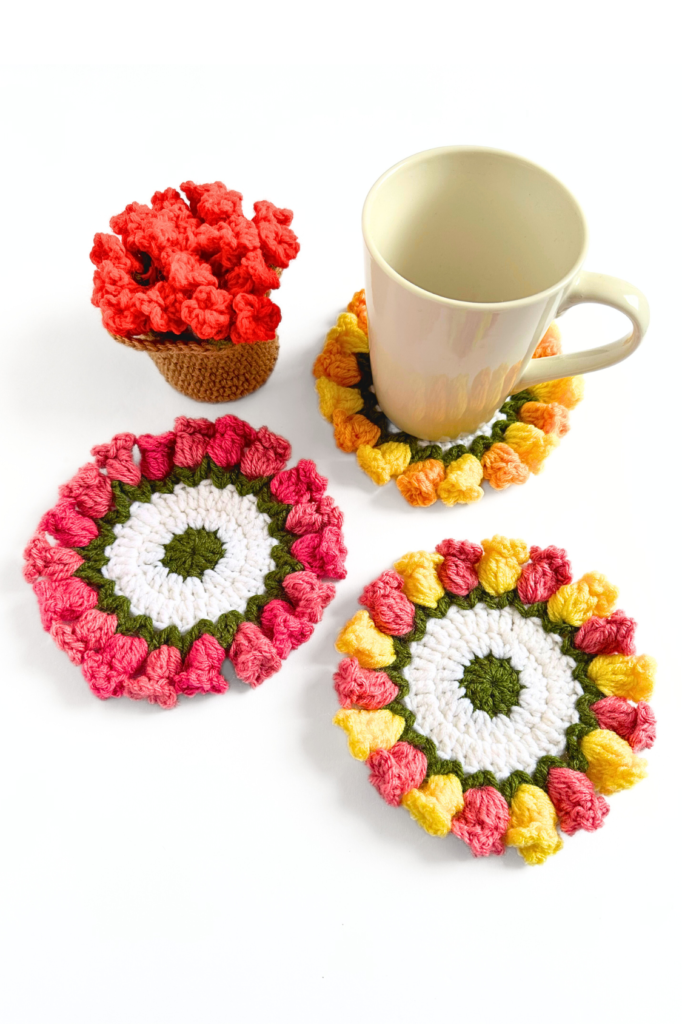 Crochet Flower Pot Coaster Set