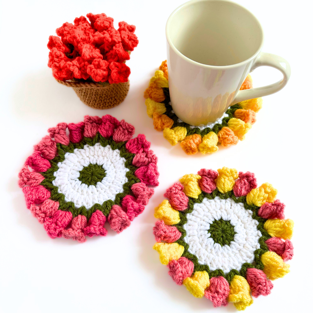 Acrylic Coaster Set + Holder - Floral