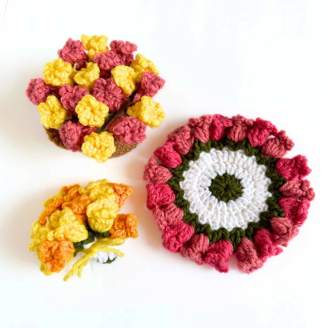 Flower Pot Coaster Set FREE Crochet Pattern - HyggeCrochetCo